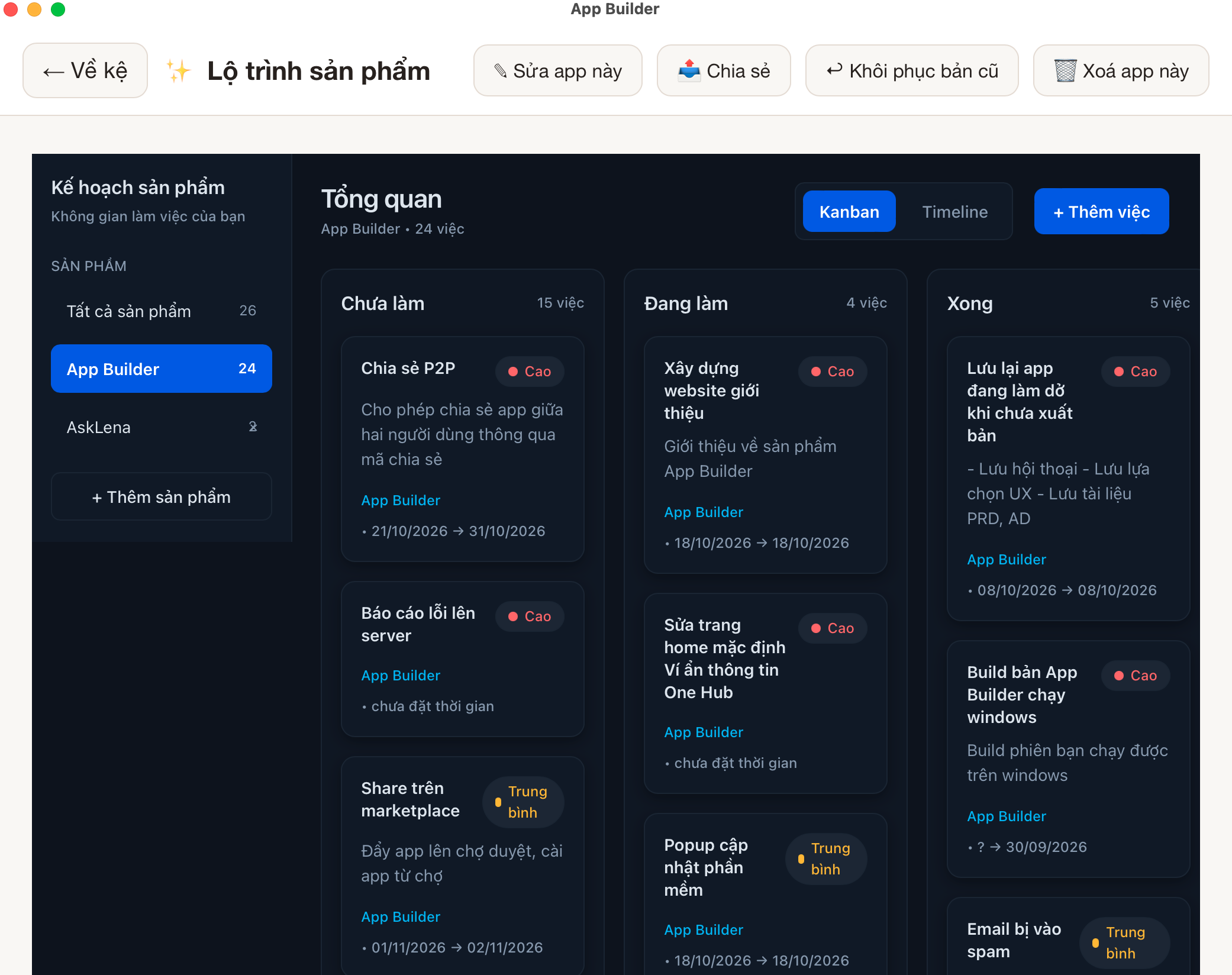 Roadmap sản phẩm